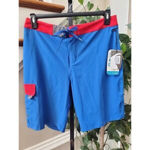 Just Keep Livin Men Blue Polyester Solid Logo Print Pull On Swimwear Shorts 30
